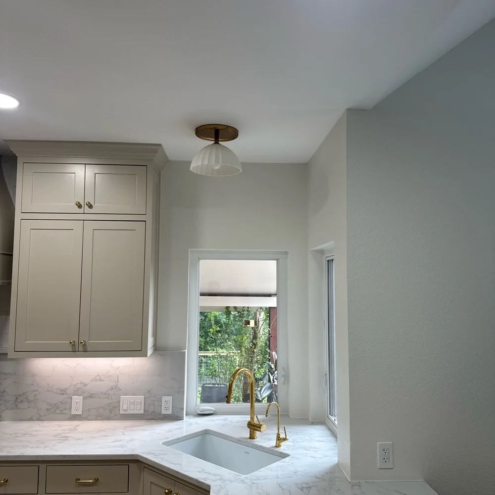 Rejuvenation Enzo Semi-Flush Ceiling Light with Ribbed Glass Shade aged Brass
